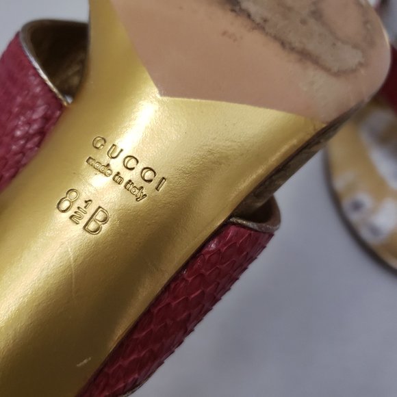 Gorgeous Gucci Runway Python Snakeskin Gold Kitten Heel Red Sandals 8.5 - Picture 6 of 16